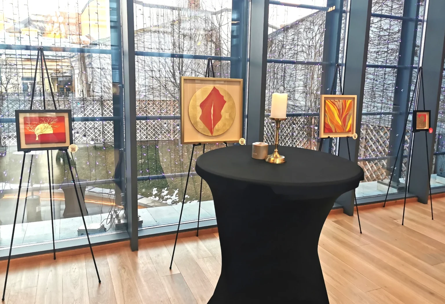 Red & Gold leaf abstract paintings at Dentons Networking Party - march 2025